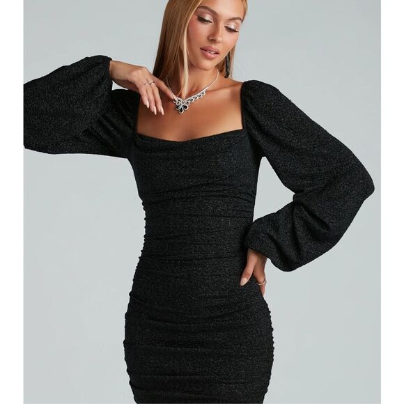 Windsor Subtle Glam Vibes Long Sleeve Glitter Mini Dress 730 - Picture 1 of 14